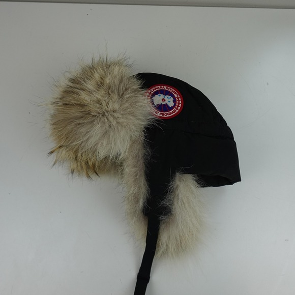 Canada Goose Accessories - Canada Goose Hat Cap Strap Back Black Coyote Fur Aviator Arctic